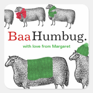 Knitting crochet Christmas sheep hat blanket scarf Square Sticker