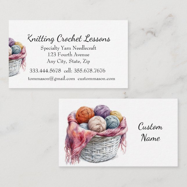Knitting & Crochet Lessons Instructor or Business Business Card (Front/Back)