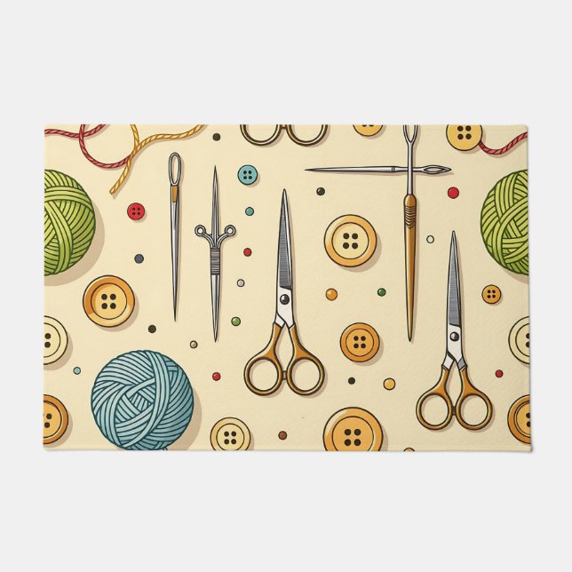 Knitting Crochet Sewing Tools Pattern Doormat (Front)