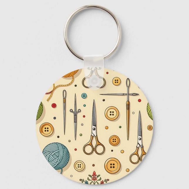 Knitting Crochet Sewing Tools Pattern Keychain (Front)