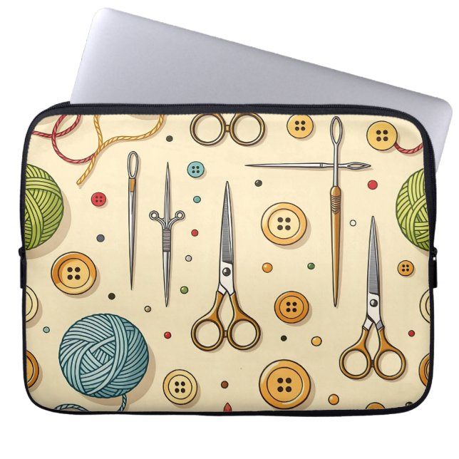 Knitting Crochet Sewing Tools Pattern Laptop Sleeve (Front)