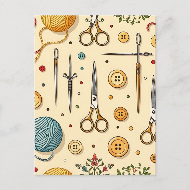 Knitting Crochet Sewing Tools Pattern Postcard (Front)