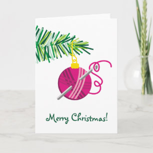 Knitting crochet  yarn ball Christmas holiday Card