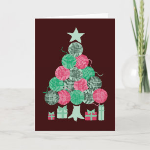 Knitting crochet  yarn ball Christmas holiday tree Card
