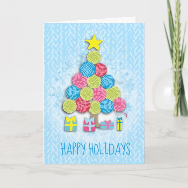 Knitting crochet yarn Christmas tree Holiday Card (Front)