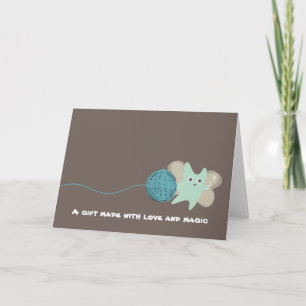 knitting fairy cute monster flying ball of yarn... card