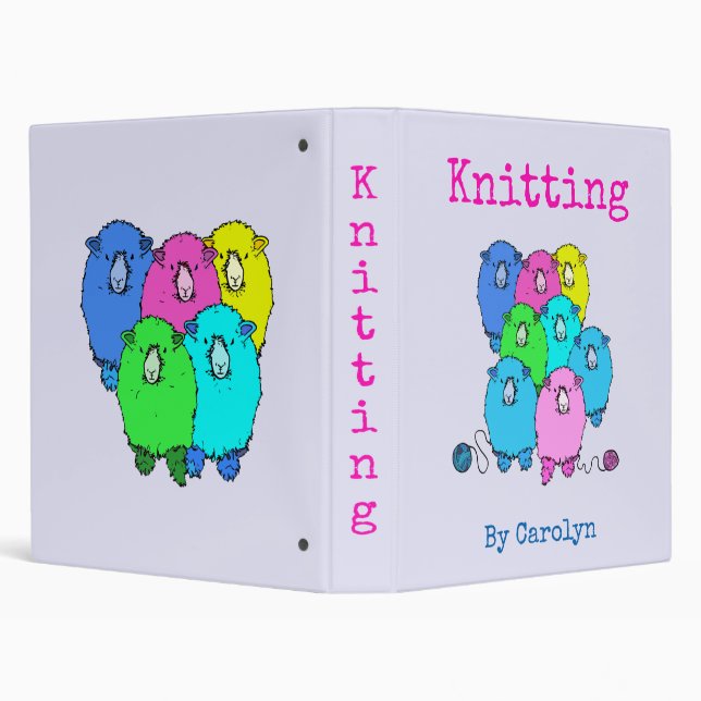 Knitting.  Fluffy sheep and yarn personalized Binder (Background)