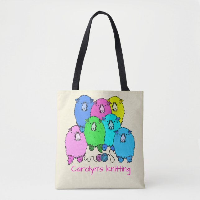 Knitting.  Fluffy sheep and yarn personalized Tote Bag (Front)