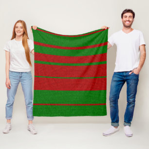 Knitting Green and Red Christmas Holiday Fleece Blanket