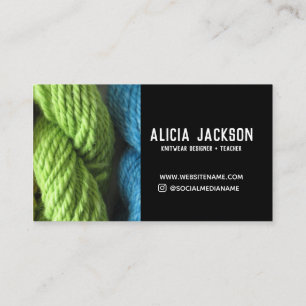 Knitting Green Blue Black Yarn Personalized Business Card