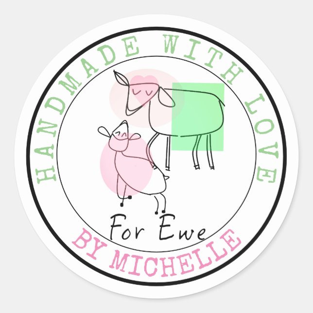 Knitting Handmade With Love Sheep Stickers (Front)