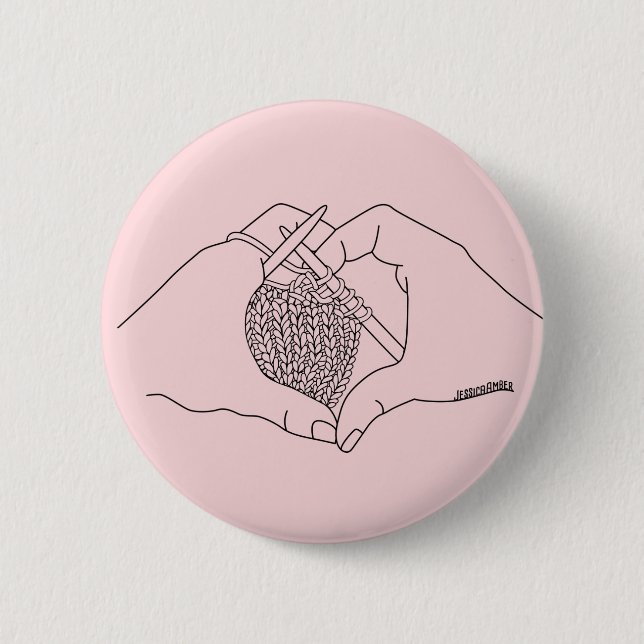 Knitting Hands Heart 2 Inch Round Button (Front)
