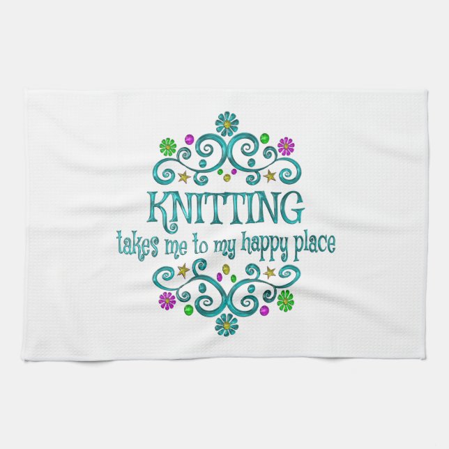 Knitting Happy Place Kitchen Towel (Horizontal)