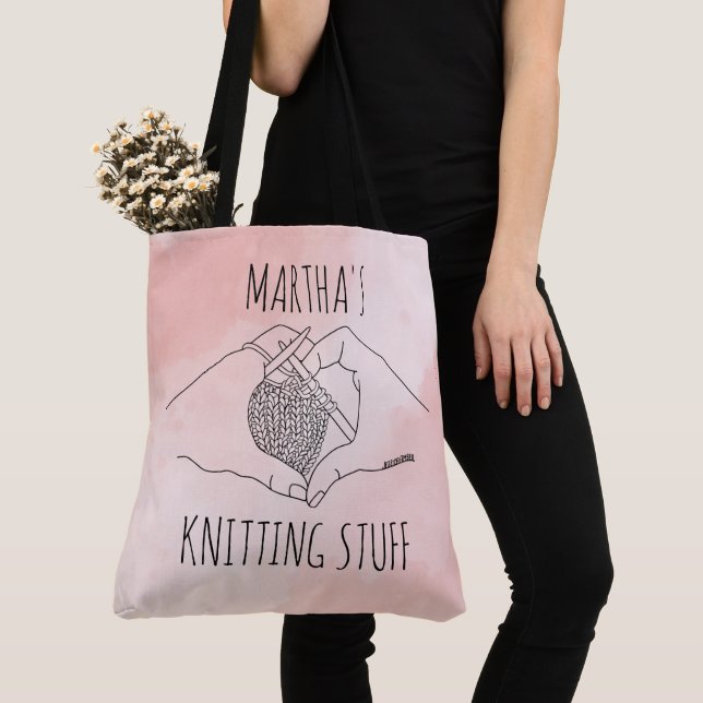 Knitting Heart Hands Boho Line Illustration Tote Bag (Close Up)