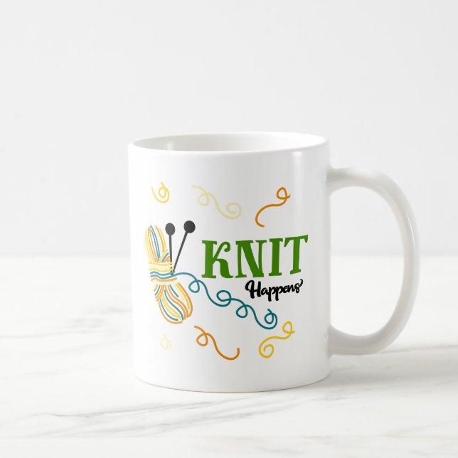 Knitting Humour Knit Happens Saying and Quirky Coffee Mug (Right)