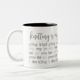 KNITTING IS MY SECOND LANGUAGE Black Two-Tone Mug