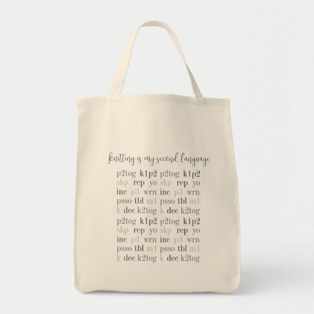 KNITTING IS MY SECOND LANGUAGE Grocery Tote Bag (Front)