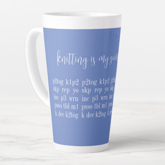 KNITTING IS MY SECOND LANGUAGE Tall Latte Mug II (Left Angle)