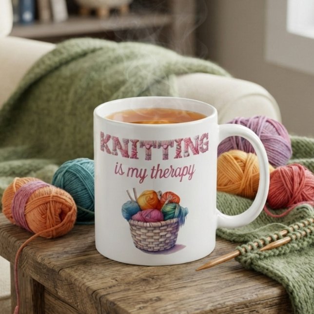 Knitting Is My Therapy Coffee Mug (Creator Uploaded)