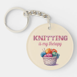 Knitting Is My Therapy Keychain