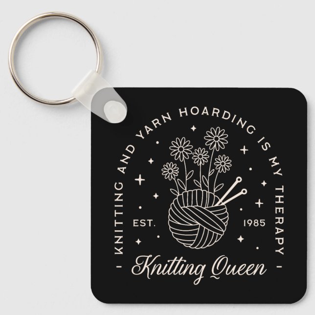 Knitting is my therapy yarn hoarding keychain (Front)