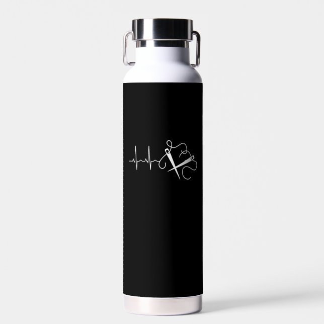 Knitting - Knitting Needles Heartbeat Water Bottle (Front)