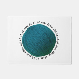 Knitting Lingo Yarn Ball Teal • Crafts Doormat