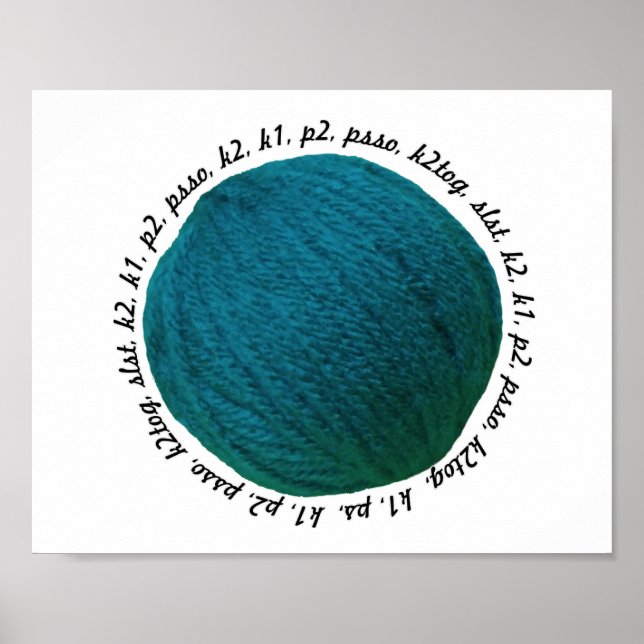 Knitting Lingo Yarn Ball Teal Crafts Poster (Front)