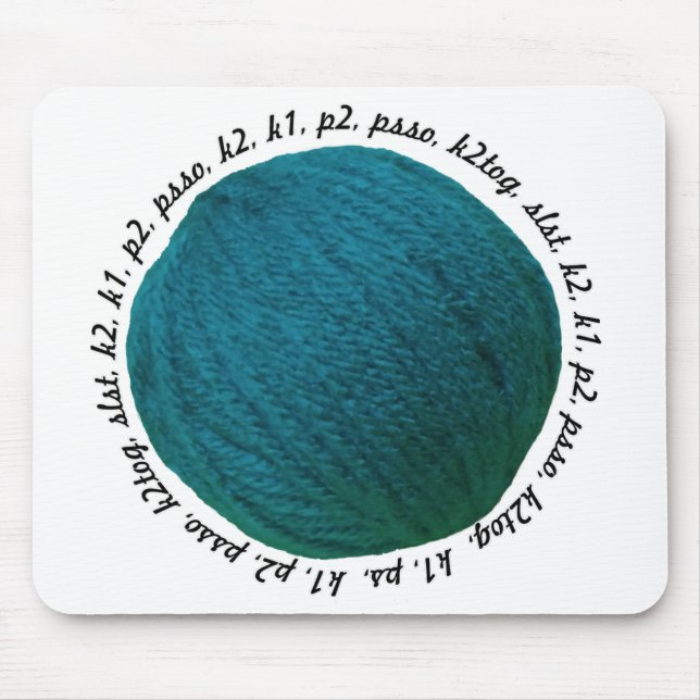 Knitting Lingo Yarn Ball Teal Mouse Pad (Front)
