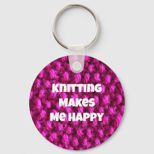 Knitting Makes Me Happy Pink Yarn Keychain