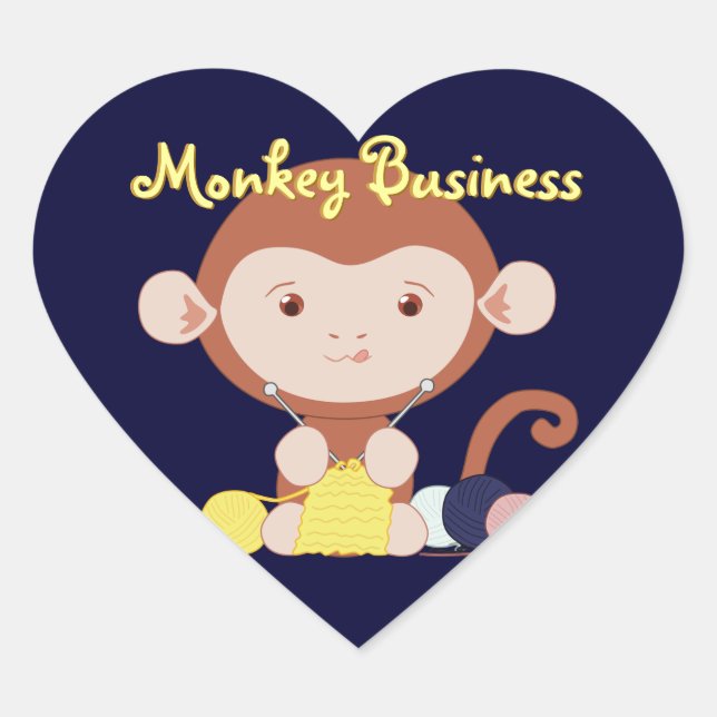 Knitting Monkey Heart Stickers (Front)