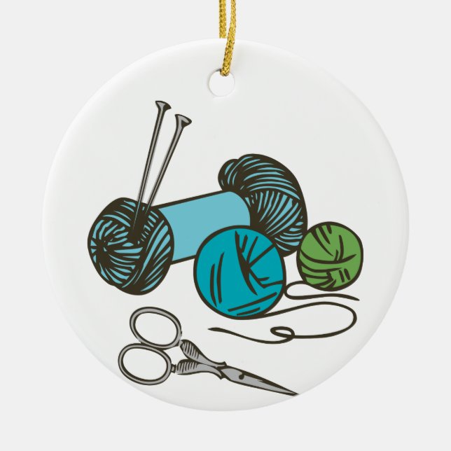Knitting Needles Ceramic Ornament (Front)