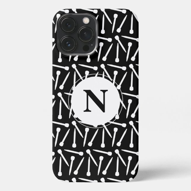 Knitting Needles Crafts Monogram Dark iPhone Case (Back)