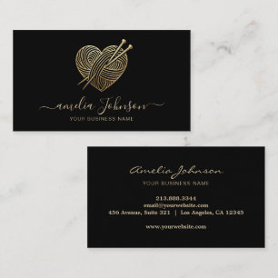 Knitting Needles Heart Logo Crochet Handmade Gold  Business Card