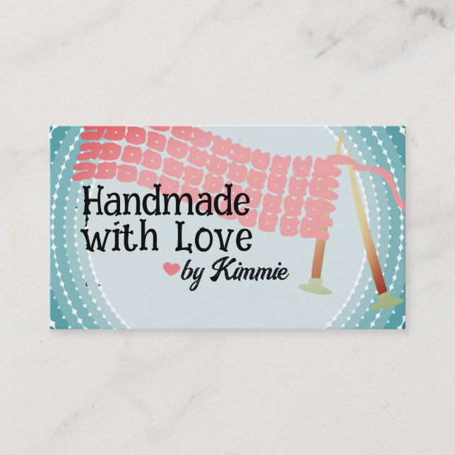 Knitting needles scarf pink grey business cards... business card (Front)