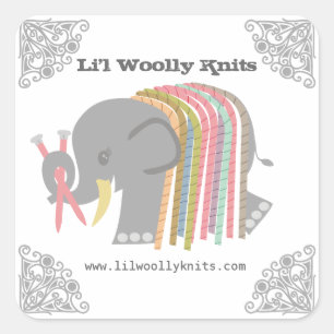 Knitting needles yarn elephant woolly mammoth square sticker