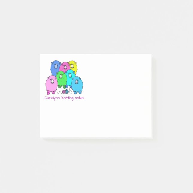 Knitting note.  Fluffy sheep and yarn personalized Post-it Notes (Front)