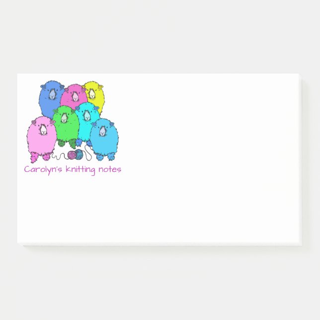 Knitting note.  Fluffy sheep and yarn personalized Post-it Notes (Front)
