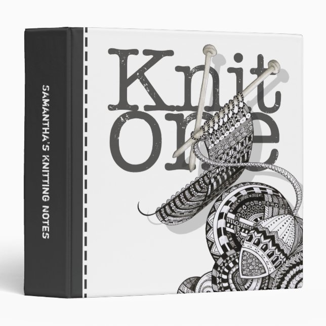 Knitting Notes Doodle Art Binder (Front/Spine)