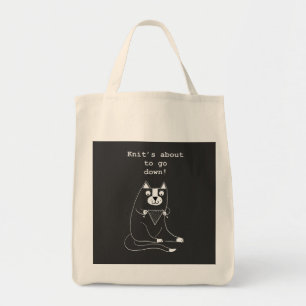 Knitting Project Yarn Tote Bag with Knitting Cat