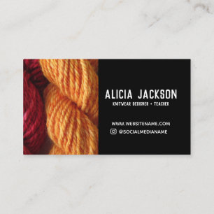 Knitting Red Orange Black Yarn Personalized Business Card