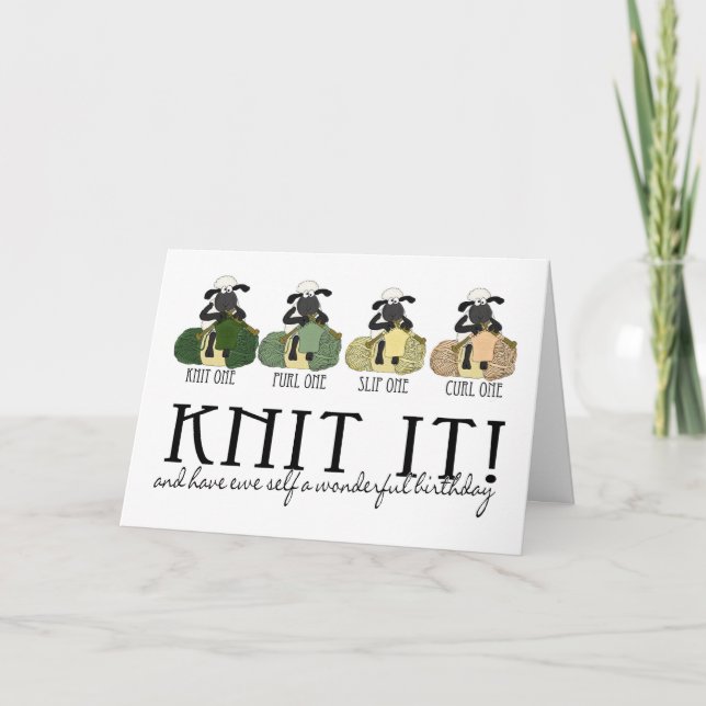 Knitting sheep birthday greeting card (Front)