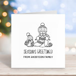 Knitting Snowman Seasons Greetings Self-inking Stamp<br><div class="desc">Cute cartoon illustration of two snowmen dressed in knitted hats and scarves. The big snowman is knitting an oversized scarf for the little one. The scarf is already wrapped several times around the cute little snowman. Customizable text.</div>