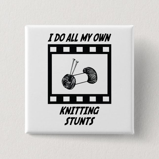 Knitting Stunts 2 Inch Square Button (Front)