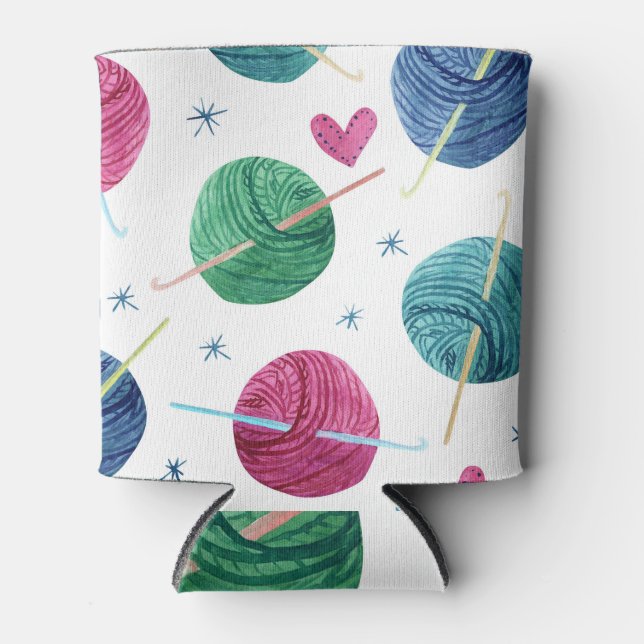 Knitting theme, watercolor seamless pattern. can cooler (Front)