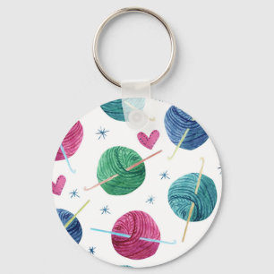 Knitting theme, watercolor seamless pattern. keychain
