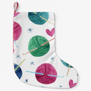 Knitting theme, watercolor seamless pattern. small christmas stocking
