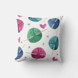 Knitting theme, watercolor seamless pattern. throw pillow