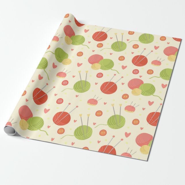 Knitting Theme Wrapping Paper (Unrolled)