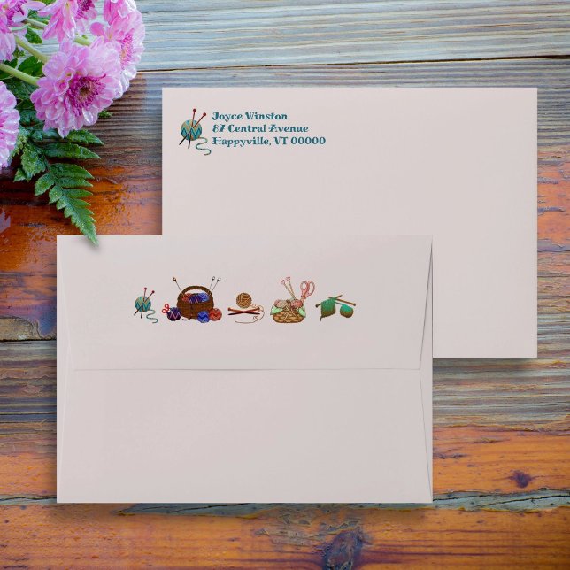 Knitting Themed Blush Pink A7 Decorated Envelope (Creator Uploaded)